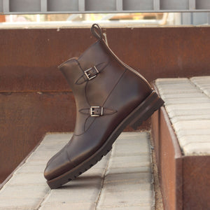 "Aldrich" Dark Brown Painted Calf Octavian Buckle Boot
